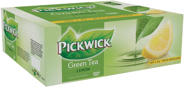 Beroep Ijver binden Thee Pickwick green original lemon 100x2gr bij Masco kantoorartikelenexpress